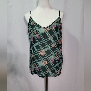 Beverly Fine Collection Women's NWT Green Floral Sheer Sleeveless Blouse Large